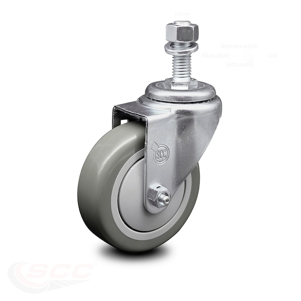 4 Inch Gray Polyurethane Wheel Swivel 12mm Threaded Stem Caster SCC